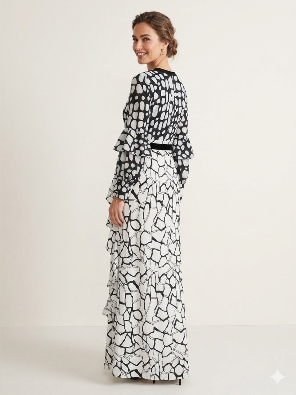 MISSLOOK maxi party dress L ruffle details chiffon sleeves cocktail evening